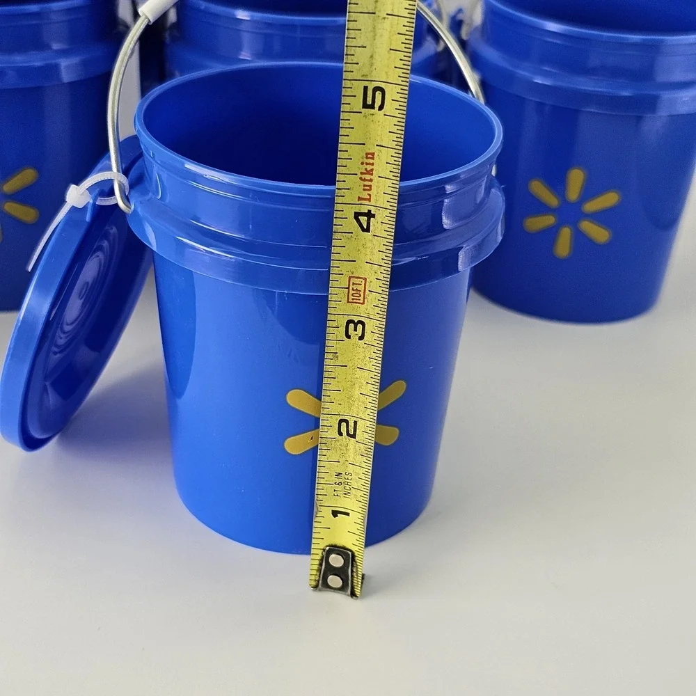 Lot Of 5! Walmart Mini Bucket Blue w/Yellow Star, With Lids! Collectible HTF